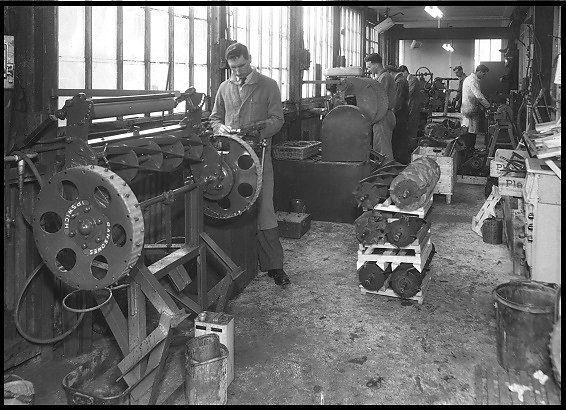Inside the agricultural implements workshop in Bedfont, 1950's.